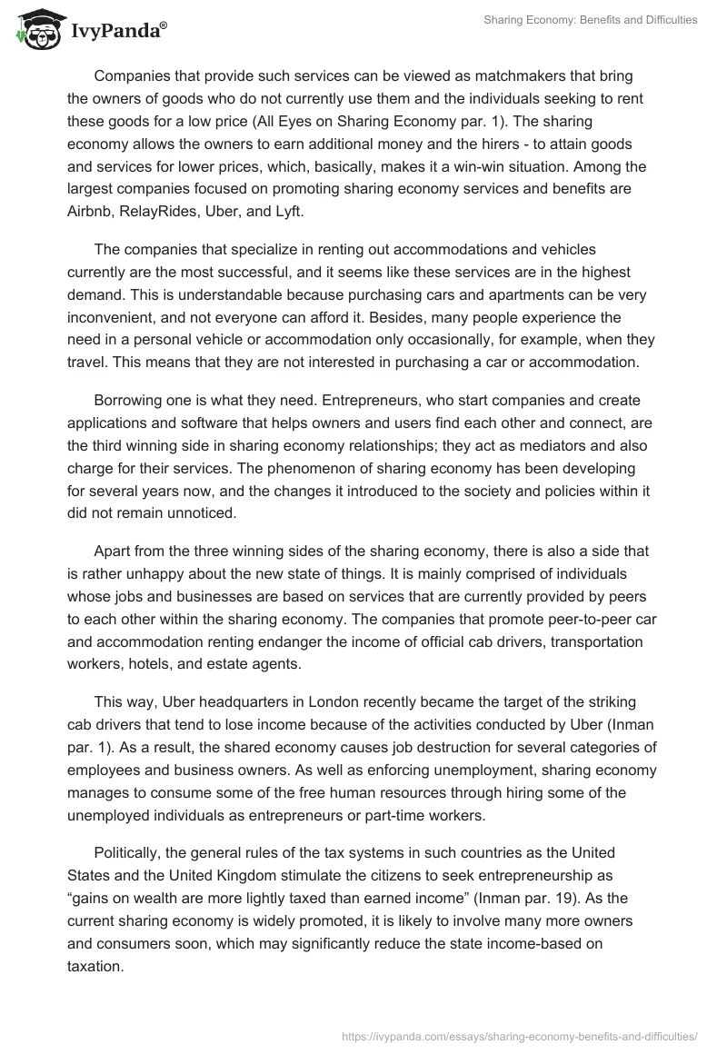 Sharing Economy: Benefits and Difficulties. Page 2