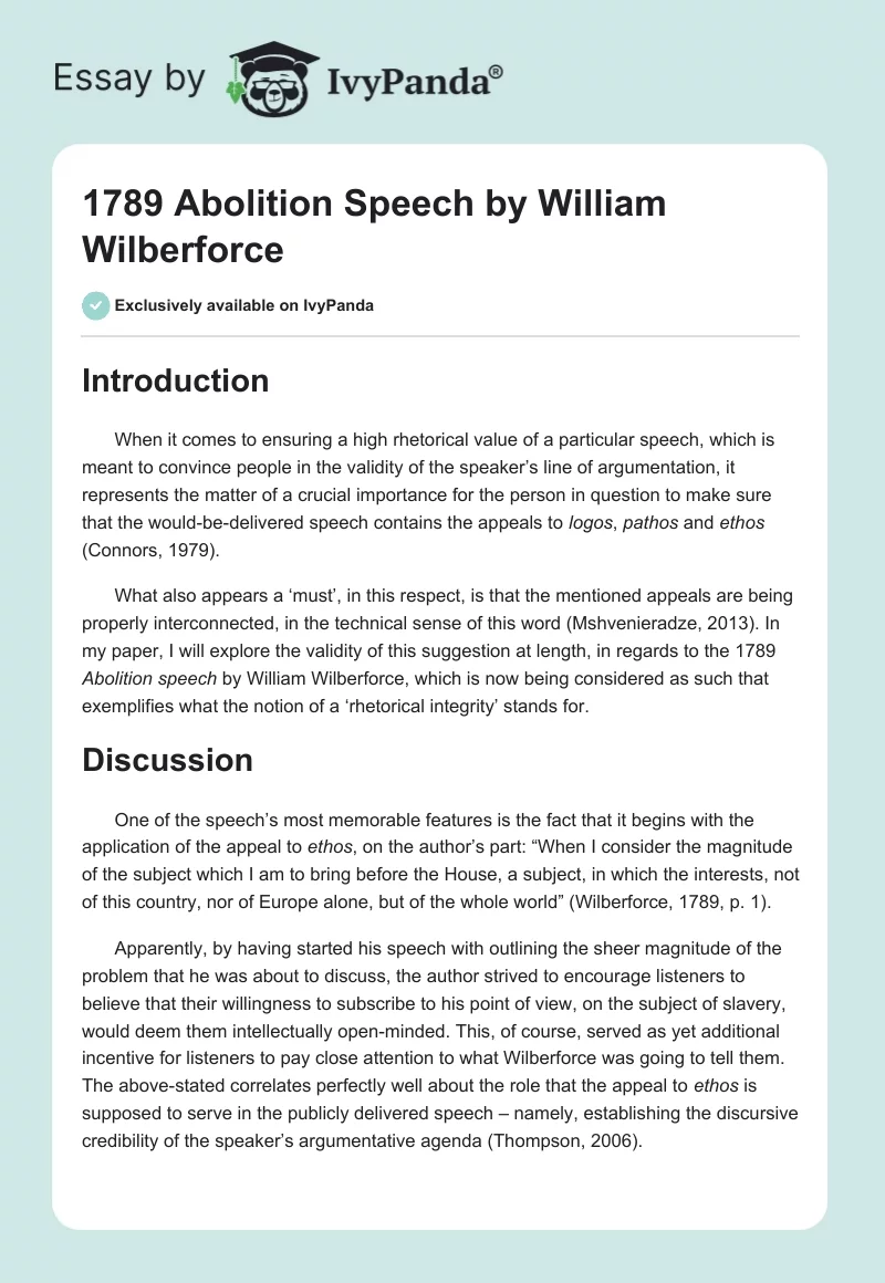 1789 Abolition Speech by William Wilberforce. Page 1