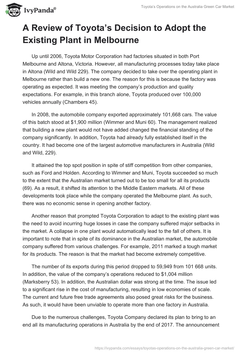 Toyota’s Operations on the Australia Green Car Market. Page 2