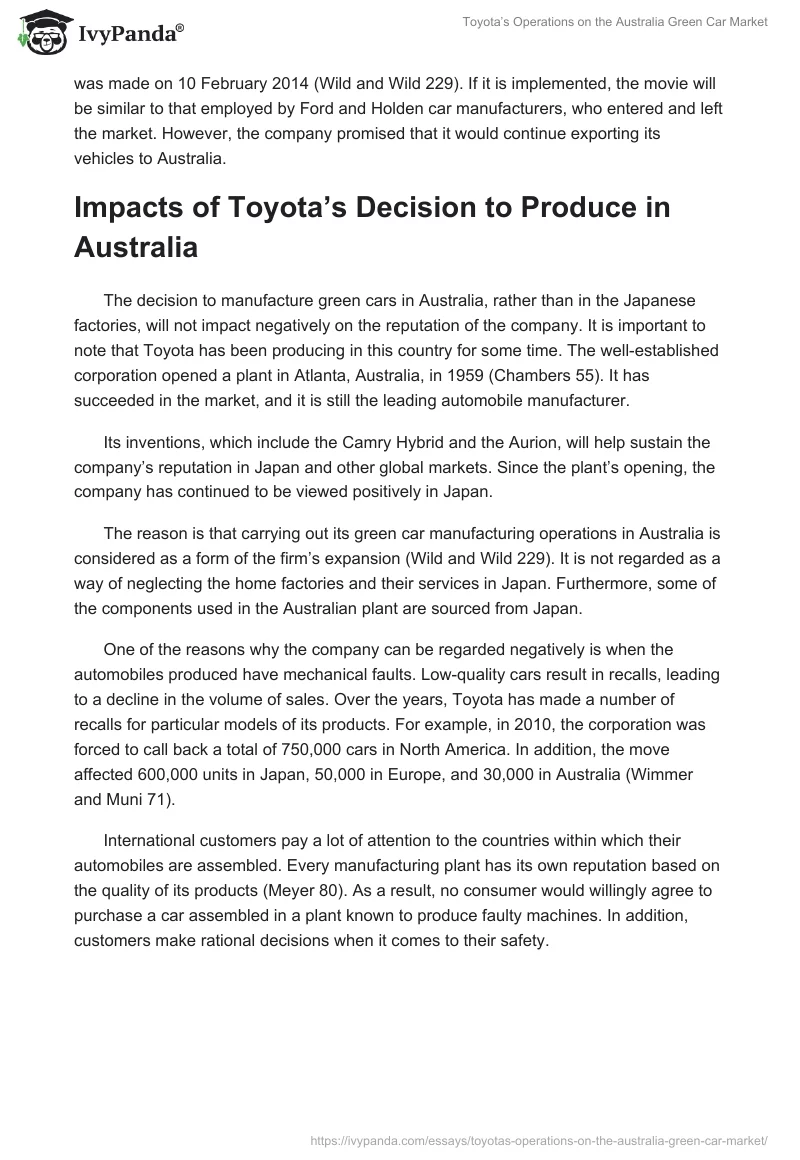 Toyota’s Operations on the Australia Green Car Market. Page 3