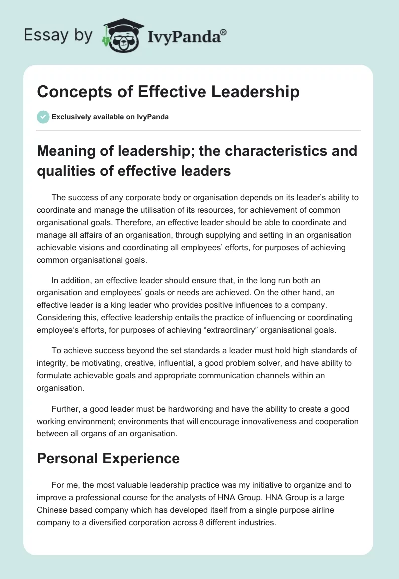 Concepts of Effective Leadership. Page 1