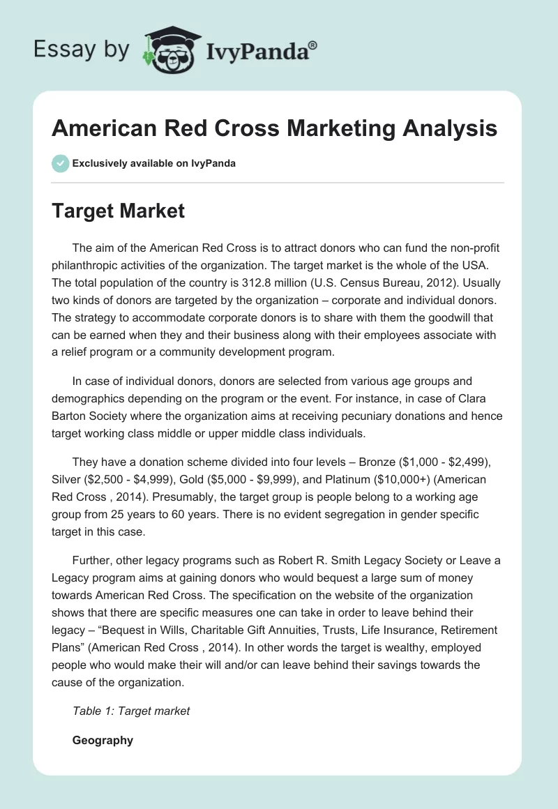 American Red Cross Marketing Analysis. Page 1