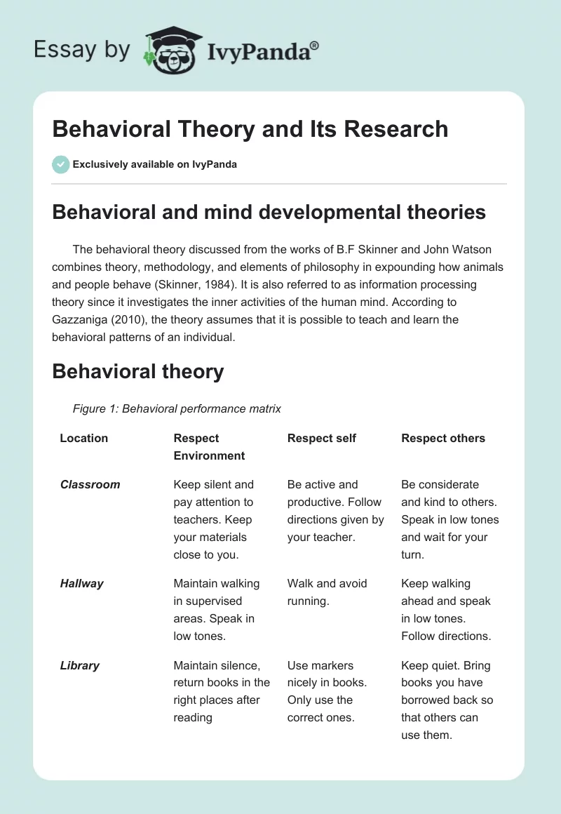 Behavioral Theory and Its Research. Page 1