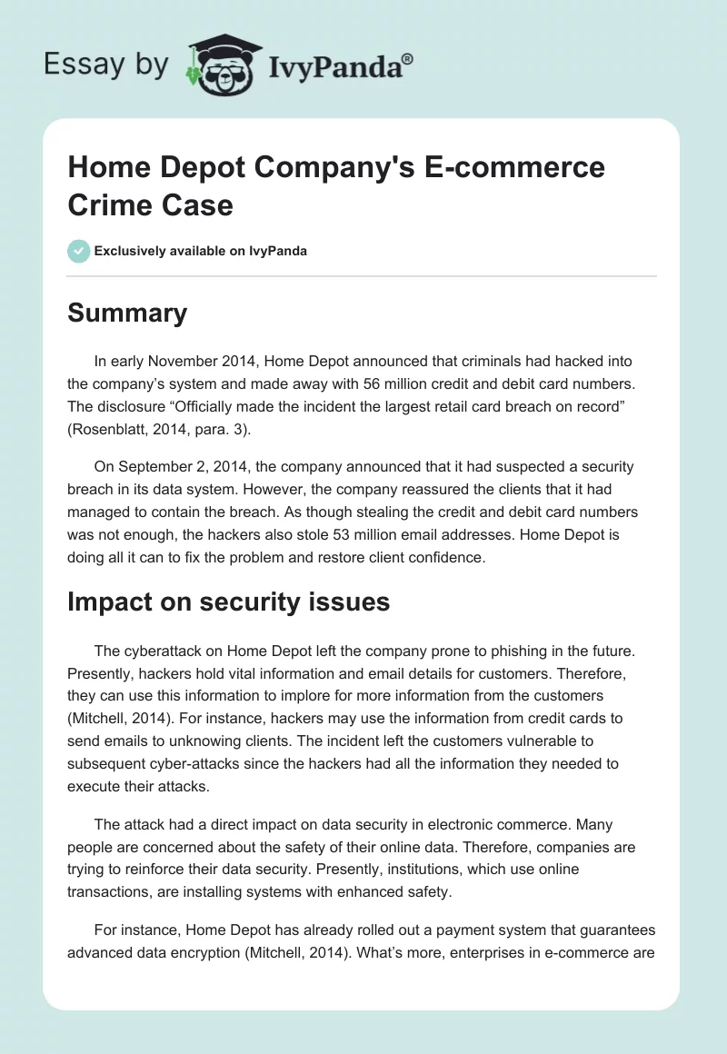 Home Depot Company's E-Commerce Crime Case. Page 1