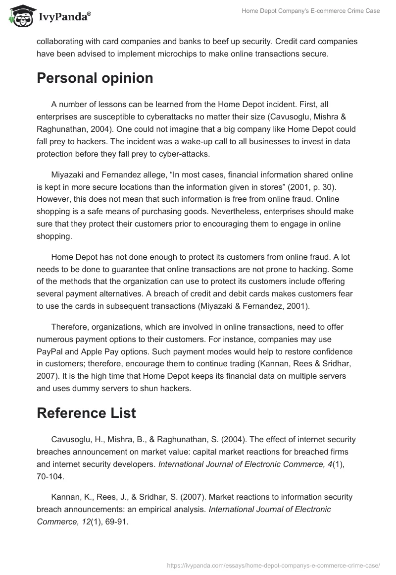 Home Depot Company's E-Commerce Crime Case. Page 2