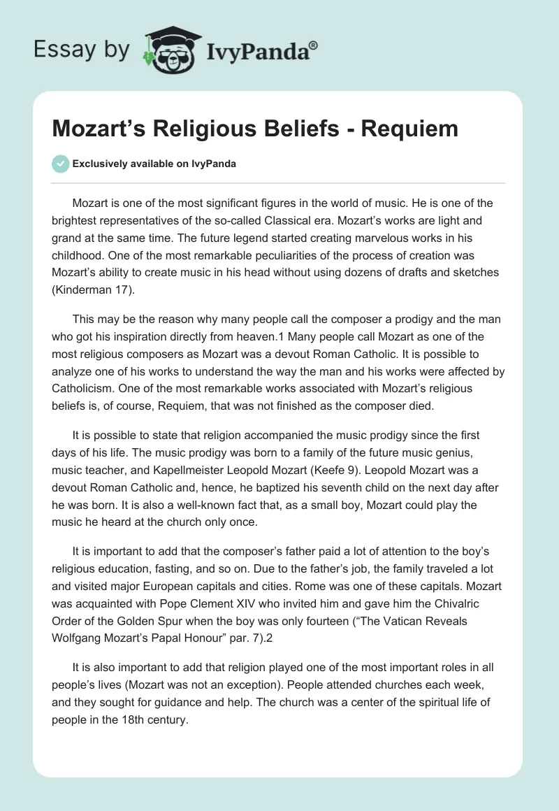 Mozart’s Religious Beliefs - "Requiem". Page 1