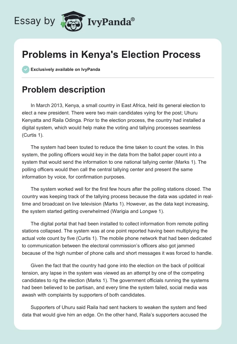 Problems in Kenya's Election Process. Page 1