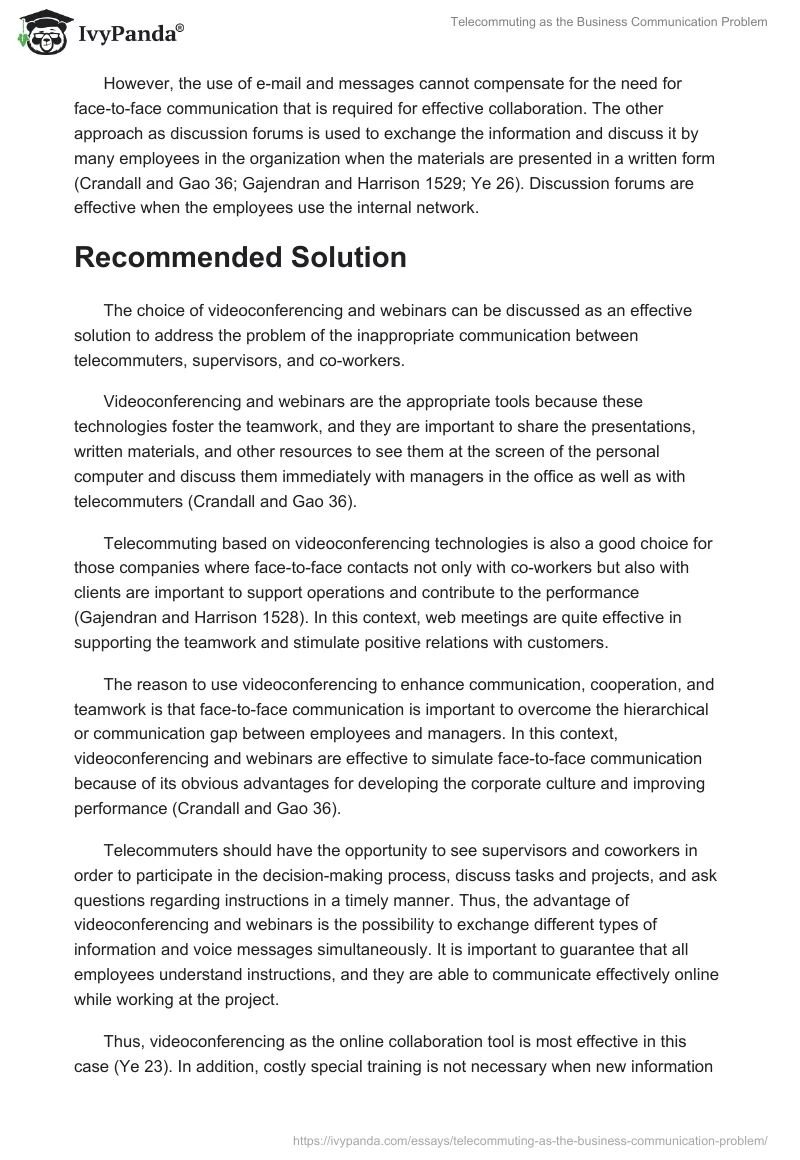 Telecommuting as the Business Communication Problem. Page 5