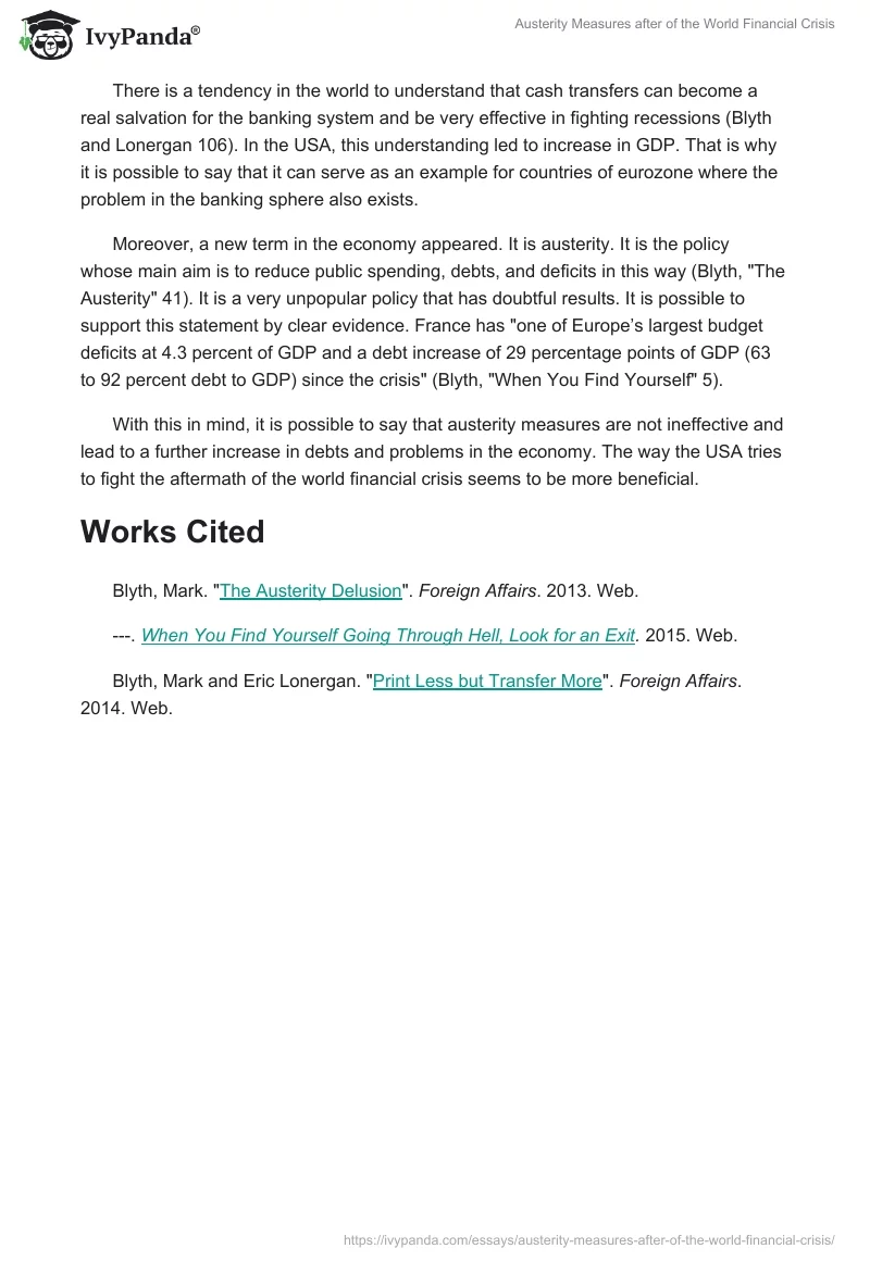 Austerity Measures after of the World Financial Crisis. Page 2