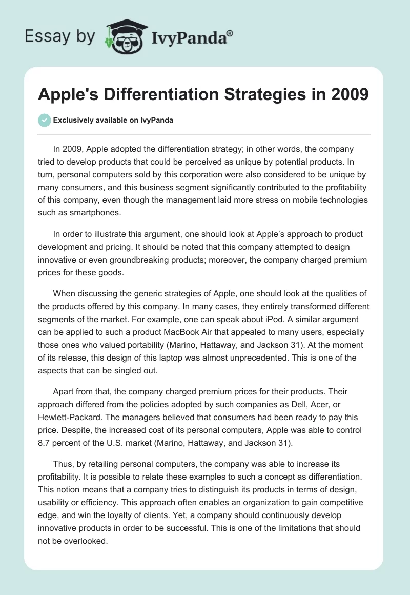 Apple's Differentiation Strategies in 2009. Page 1