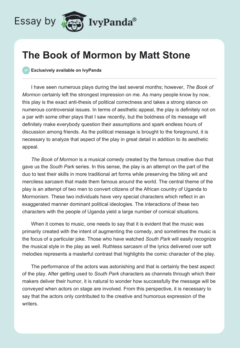 The Book of Mormon by Matt Stone. Page 1