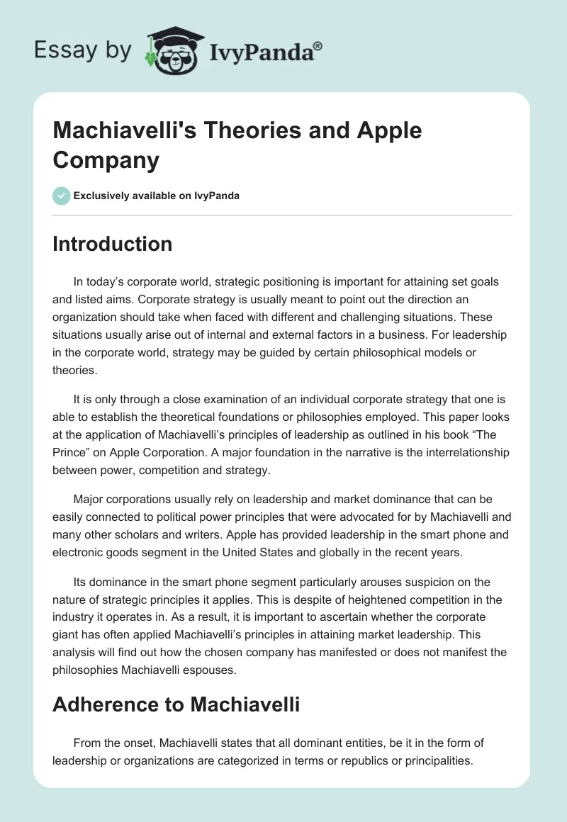 Machiavelli's Theories and Apple Company. Page 1