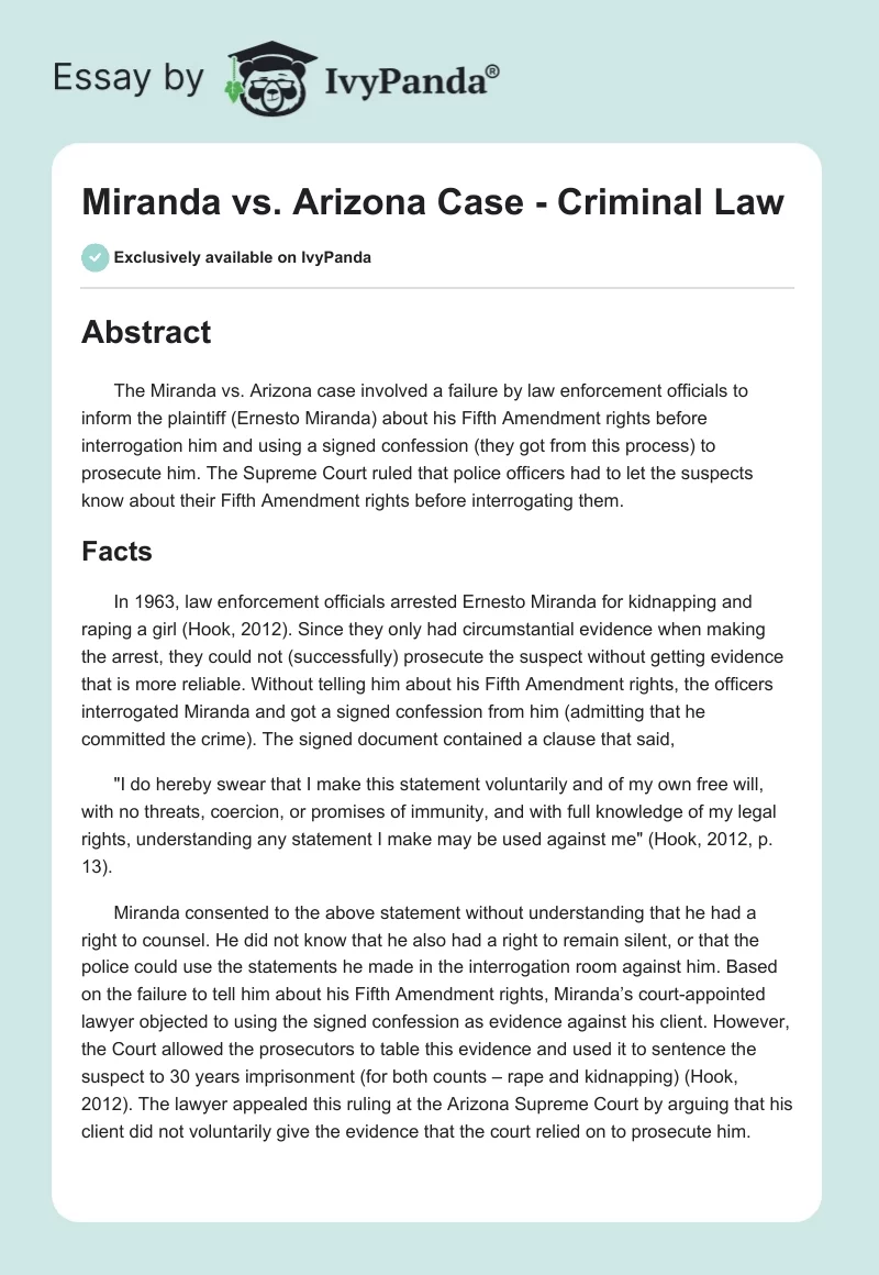 Miranda vs. Arizona Case - Criminal Law. Page 1