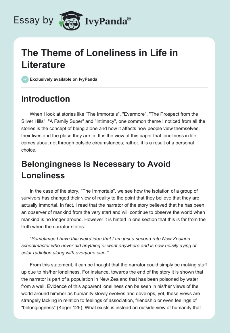 The Theme of Loneliness in Life in Literature. Page 1