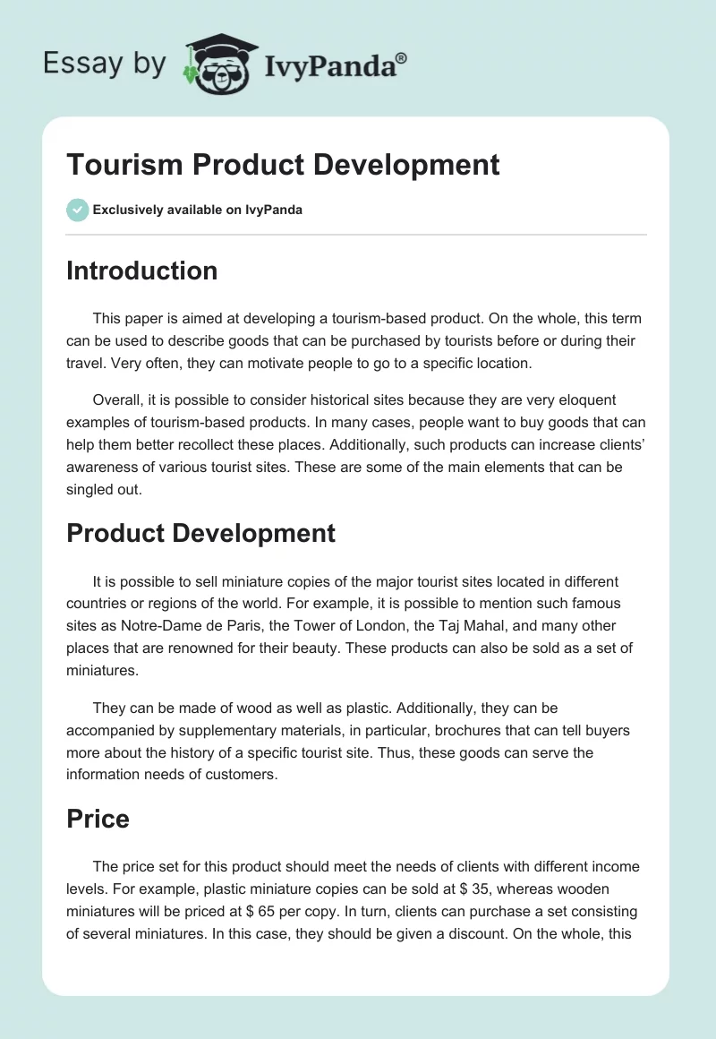 Tourism Product Development. Page 1