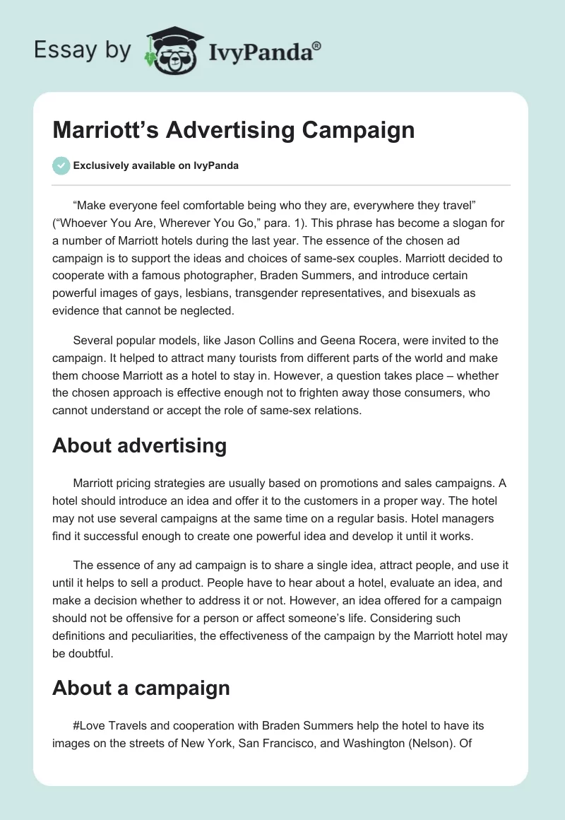 Marriott’s Advertising Campaign. Page 1