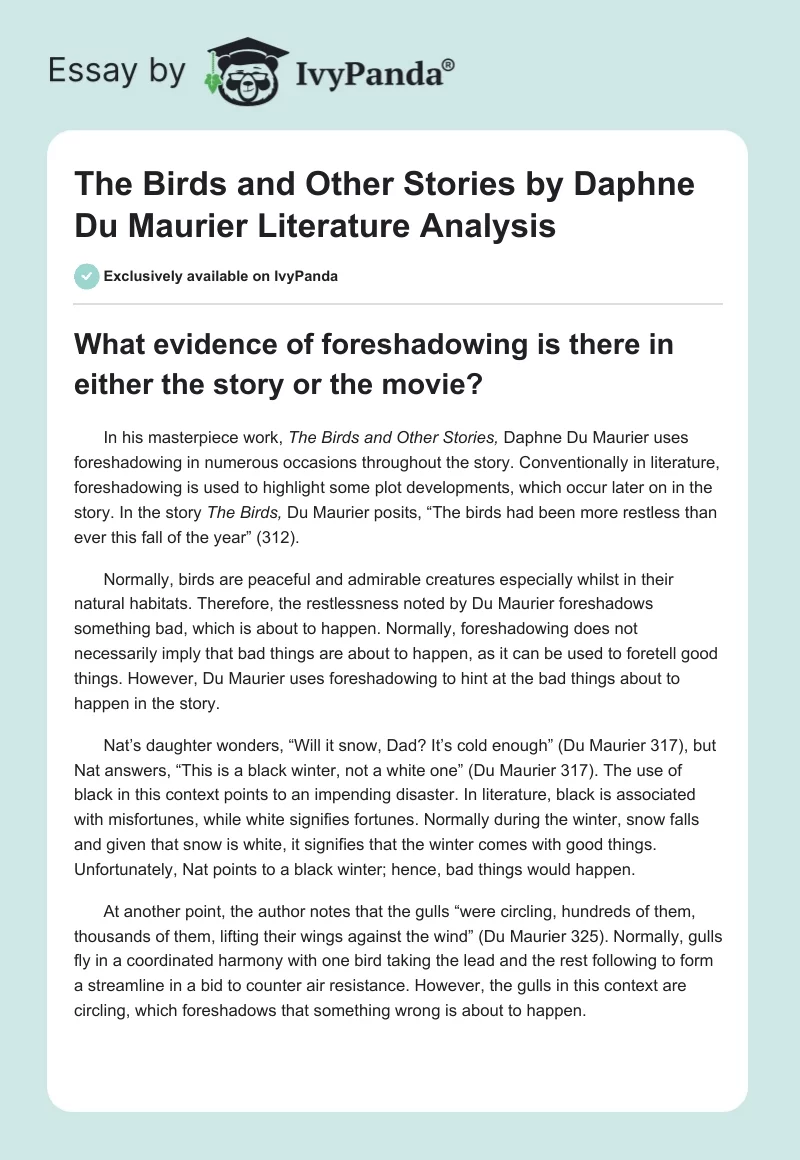 The Birds and Other Stories by Daphne Du Maurier Literature Analysis. Page 1