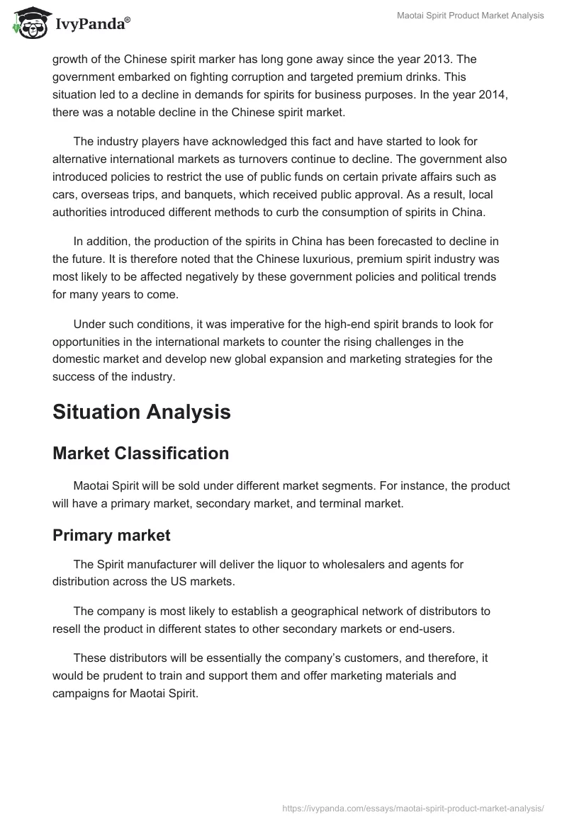 Maotai Spirit Product Market Analysis. Page 4