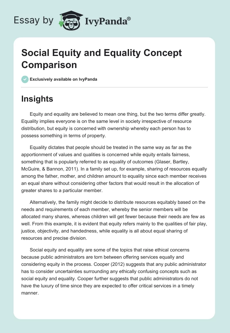 Social Equity and Equality Concept Comparison. Page 1