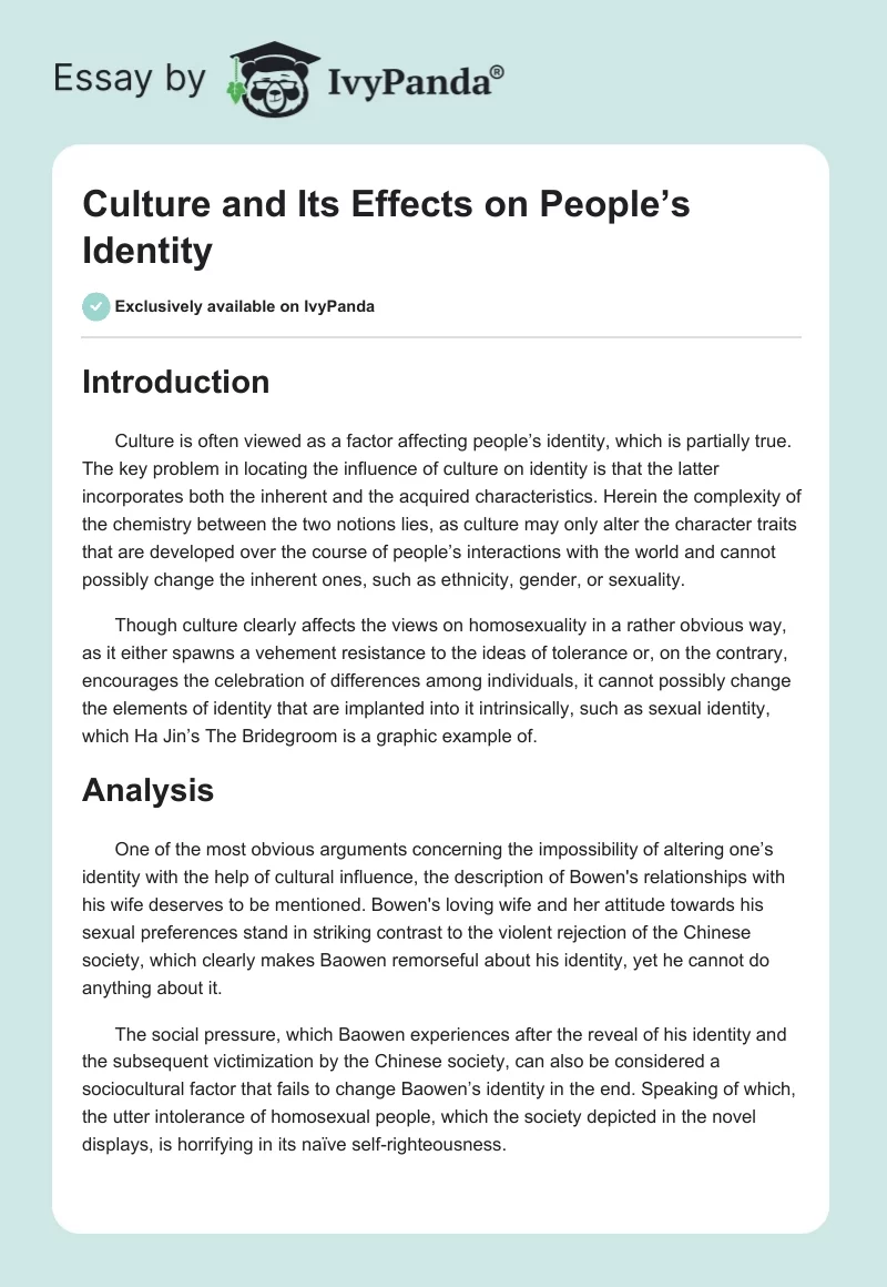 Culture and Its Effects on People’s Identity. Page 1