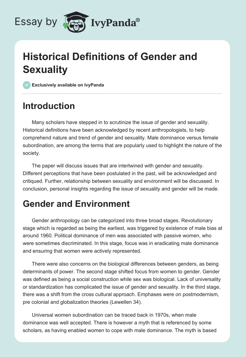 Historical Definitions of Gender and Sexuality. Page 1