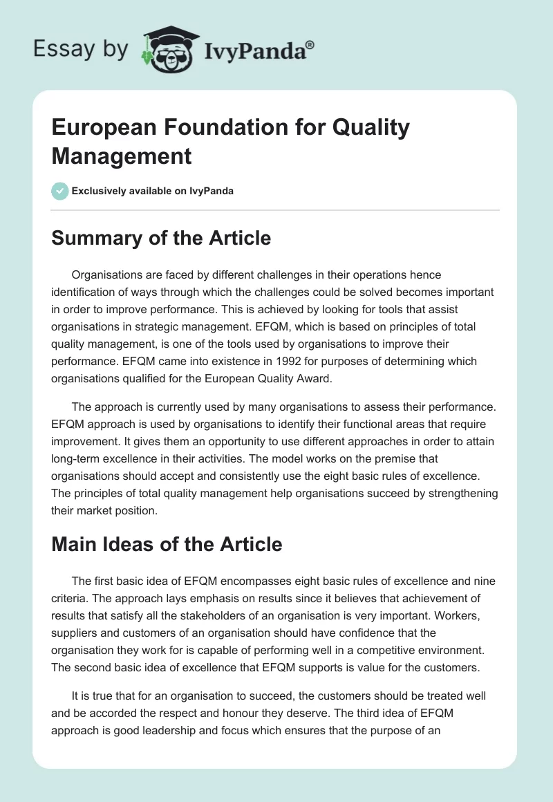 European Foundation for Quality Management. Page 1