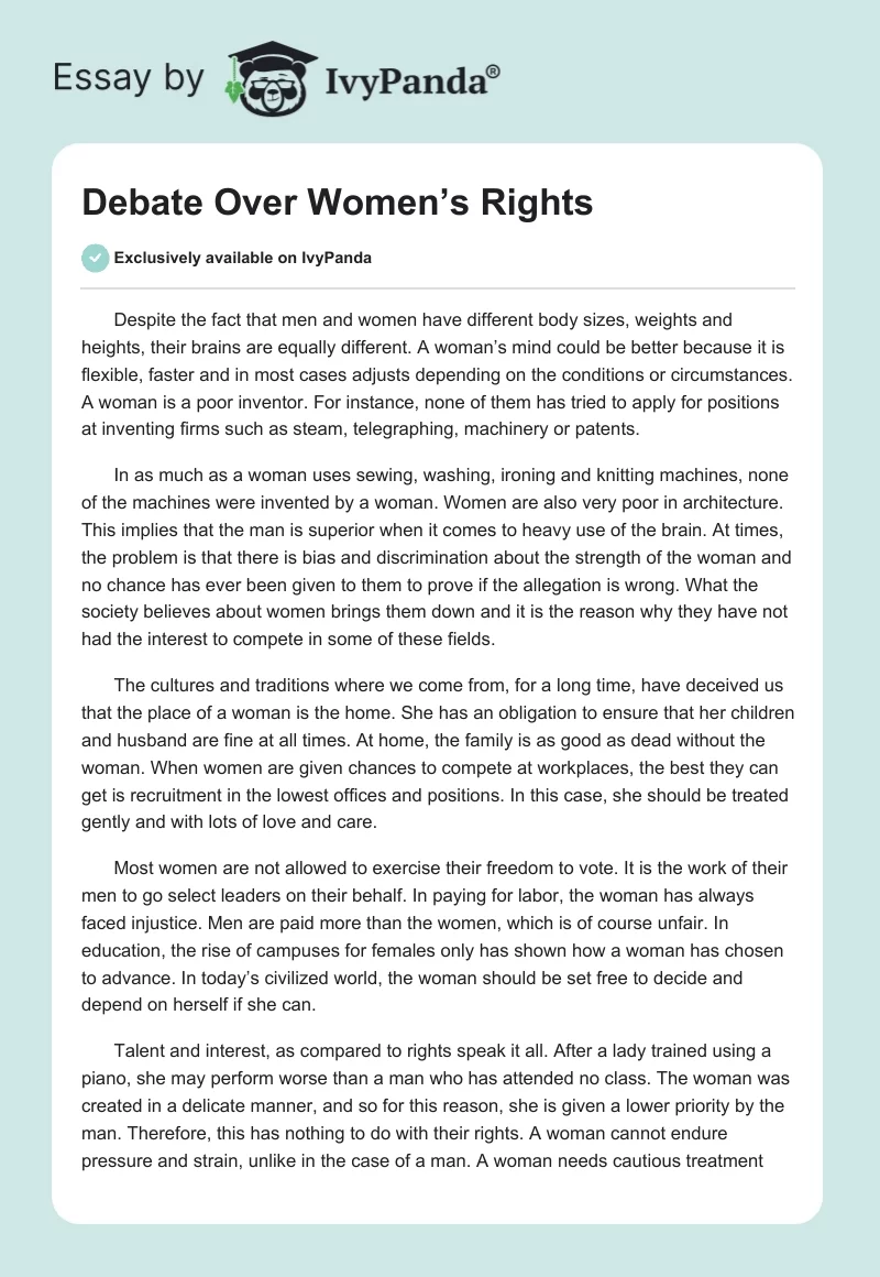 Debate Over Women’s Rights. Page 1