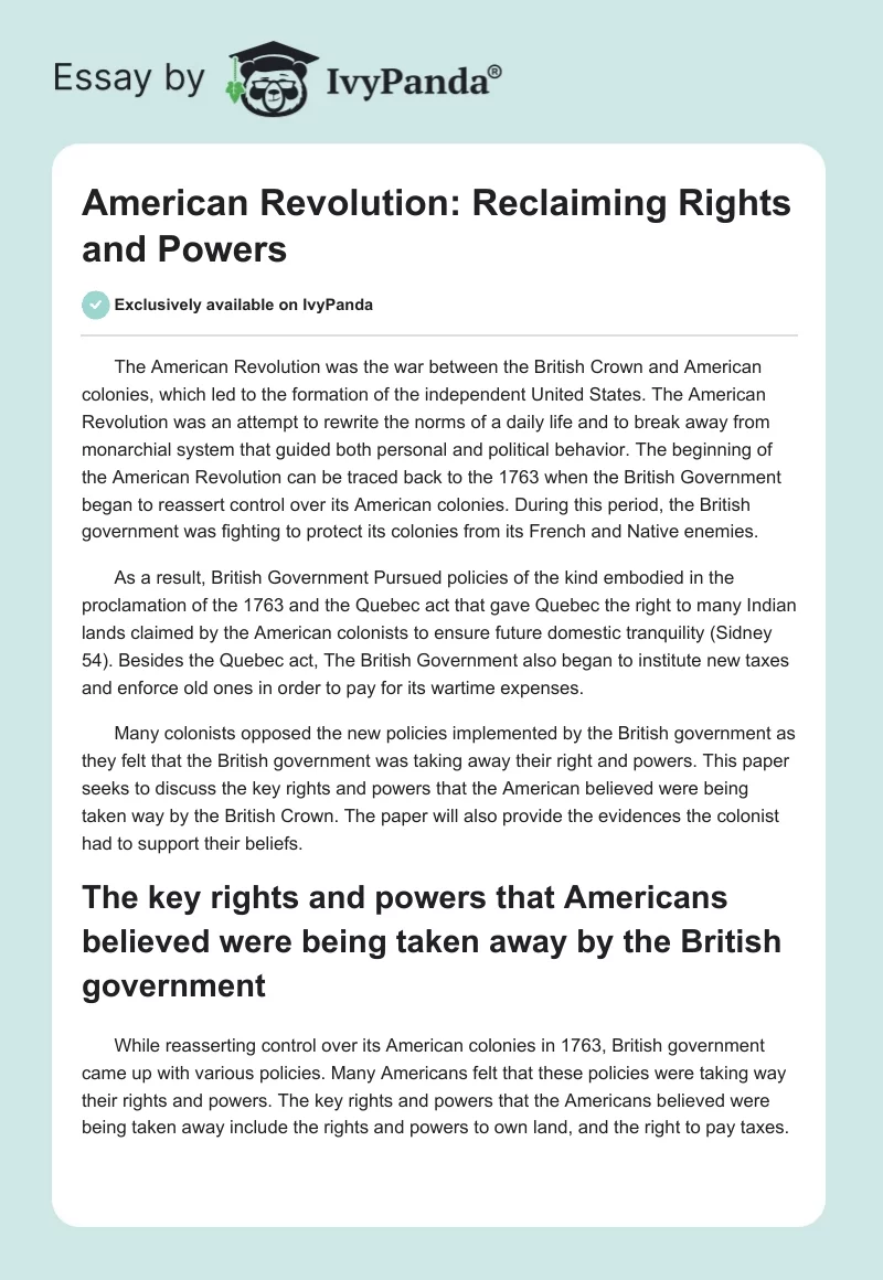 American Revolution: Reclaiming Rights and Powers. Page 1