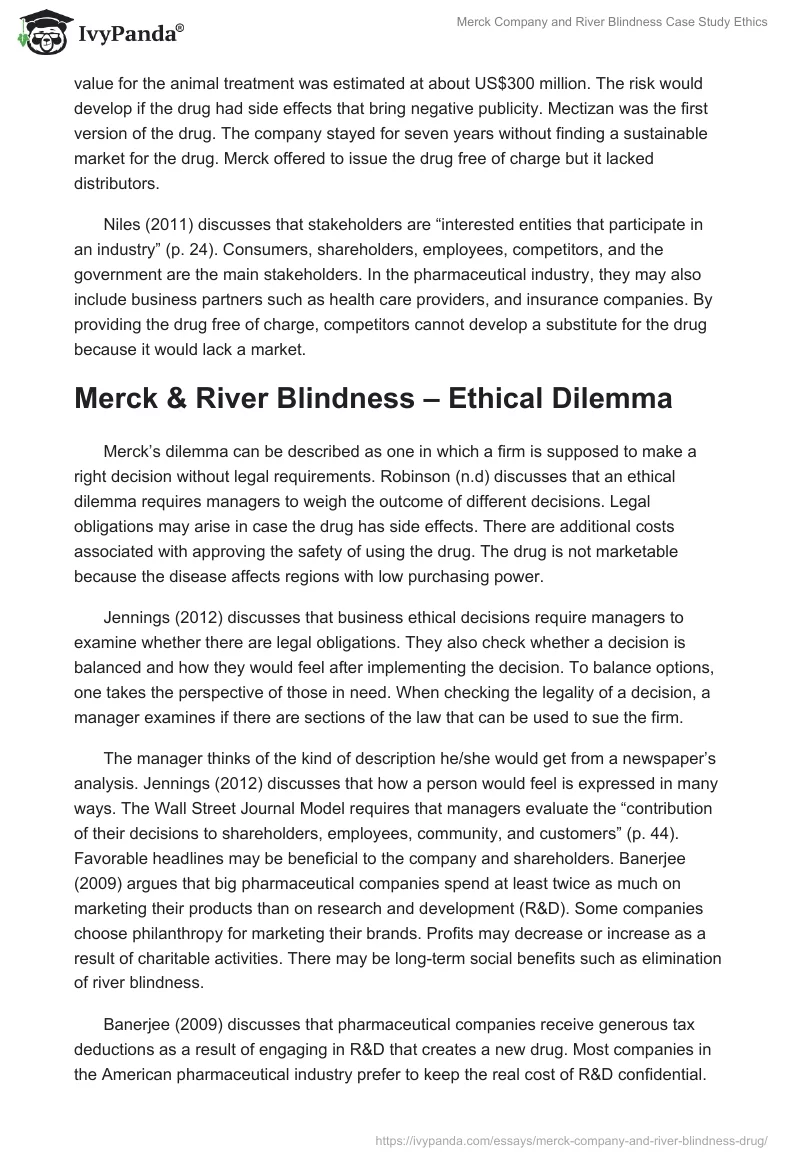 Merck Company and River Blindness Case Study Ethics. Page 2