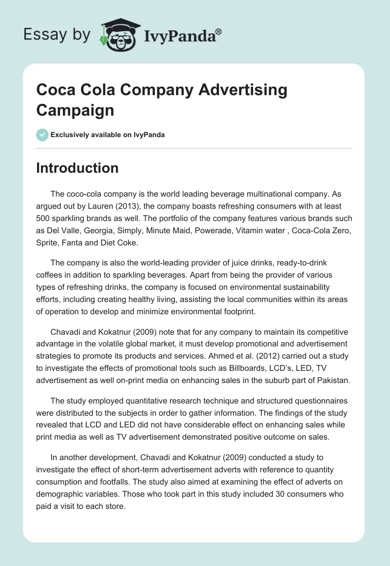 Coca Cola Company Advertising Campaign. Page 1