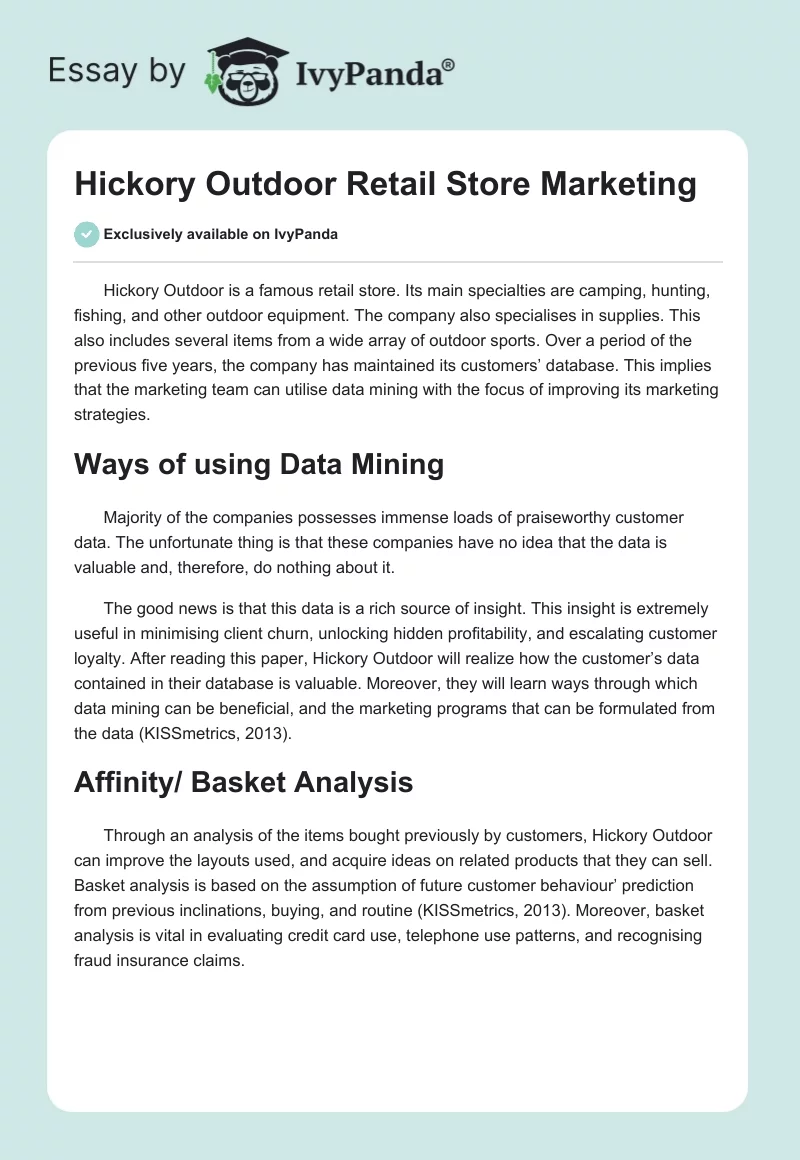 Hickory Outdoor Retail Store Marketing. Page 1