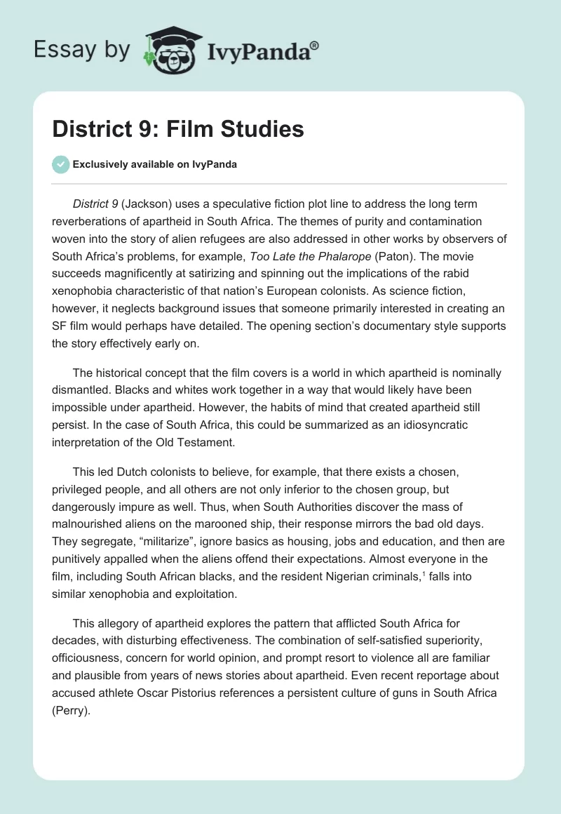 District 9: Film Studies. Page 1