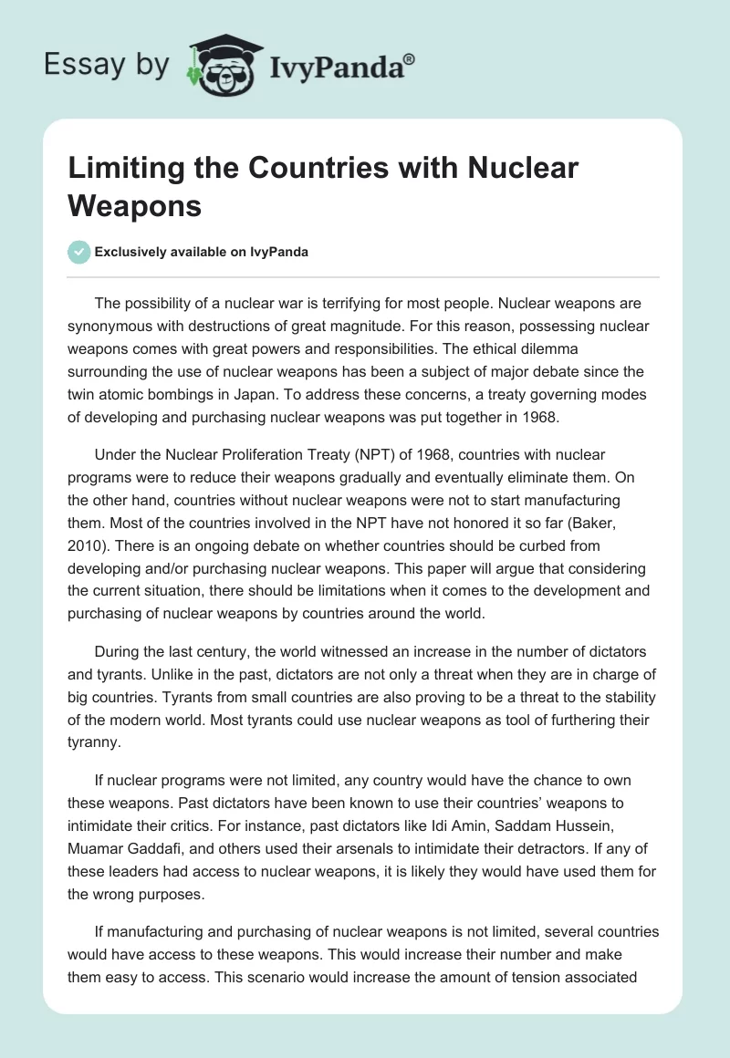 Limiting the Countries with Nuclear Weapons. Page 1