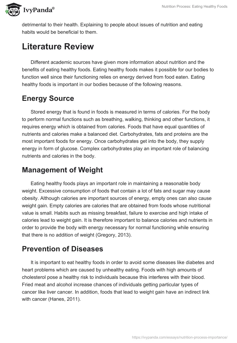 Nutrition Process: Eating Healthy Foods. Page 2