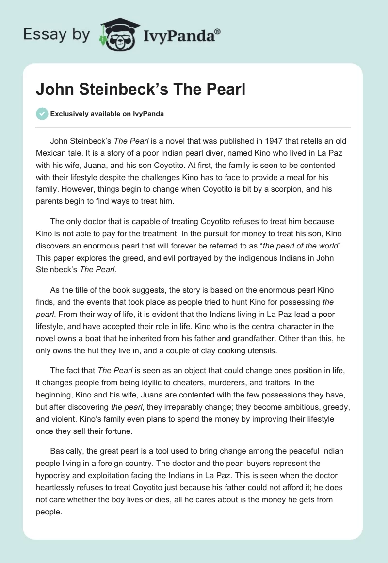 John Steinbeck’s The Pearl. Page 1