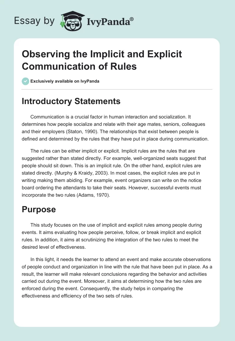 Observing the Implicit and Explicit Communication of Rules. Page 1