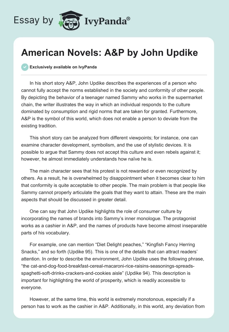American Novels: "A&P" by John Updike. Page 1