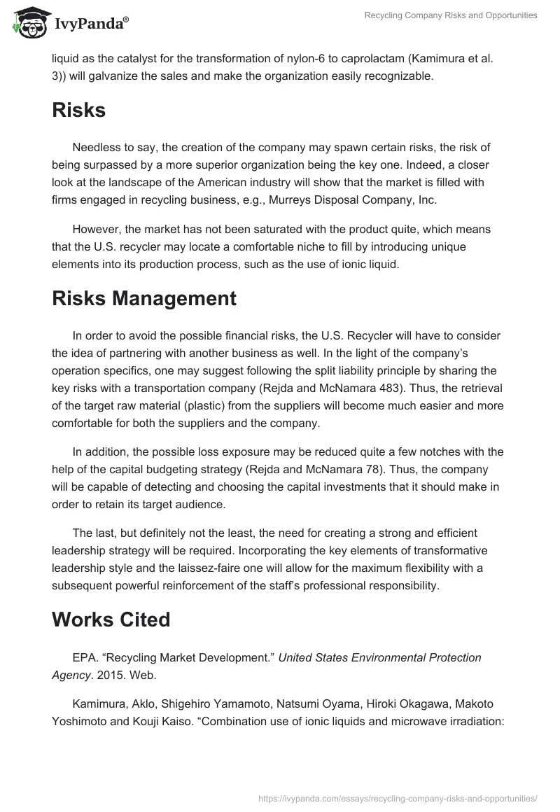 Recycling Company Risks and Opportunities. Page 2
