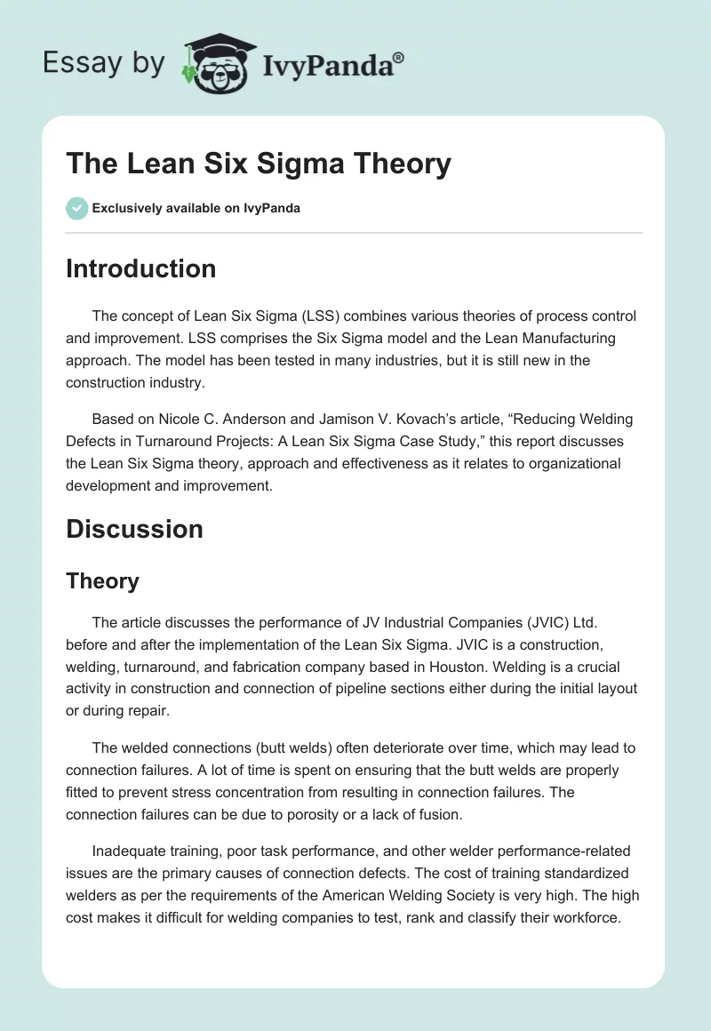 The Lean Six Sigma Theory. Page 1
