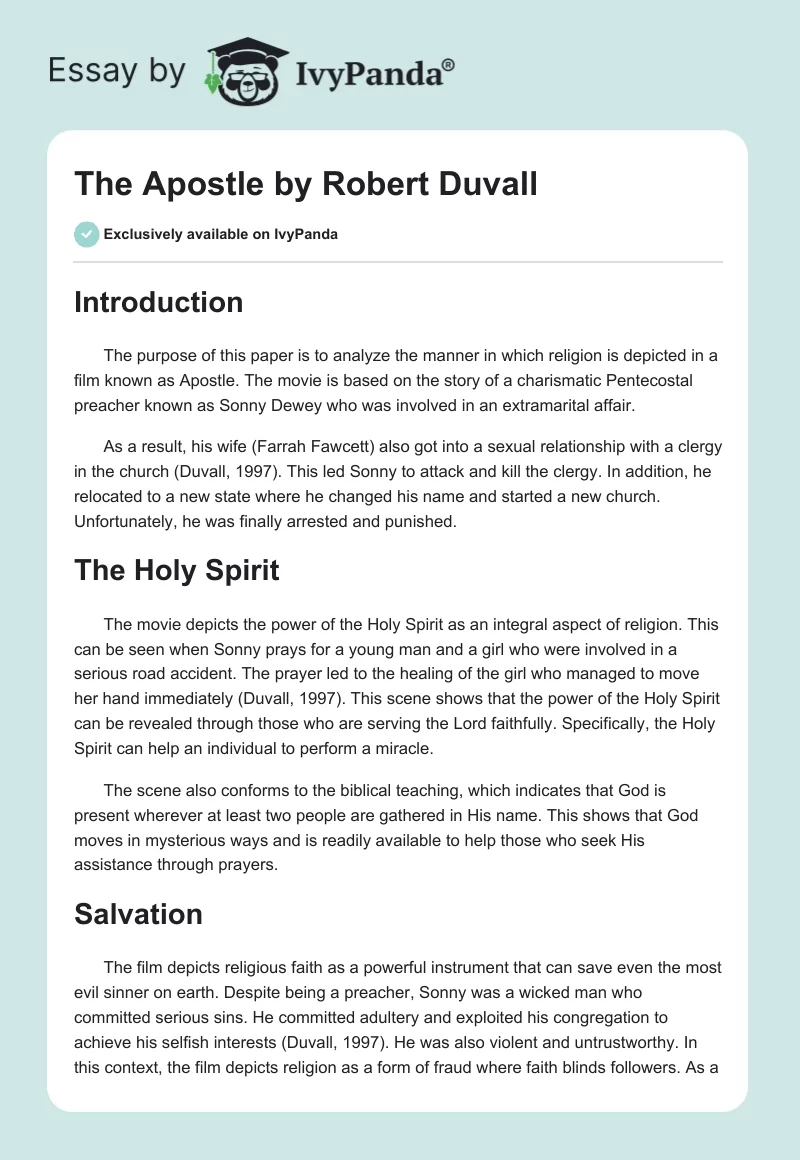 "The Apostle" by Robert Duvall. Page 1