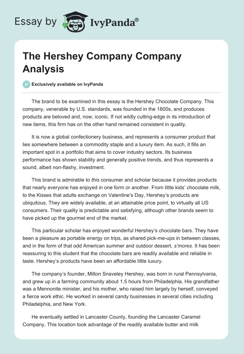 The Hershey Company Company Analysis. Page 1