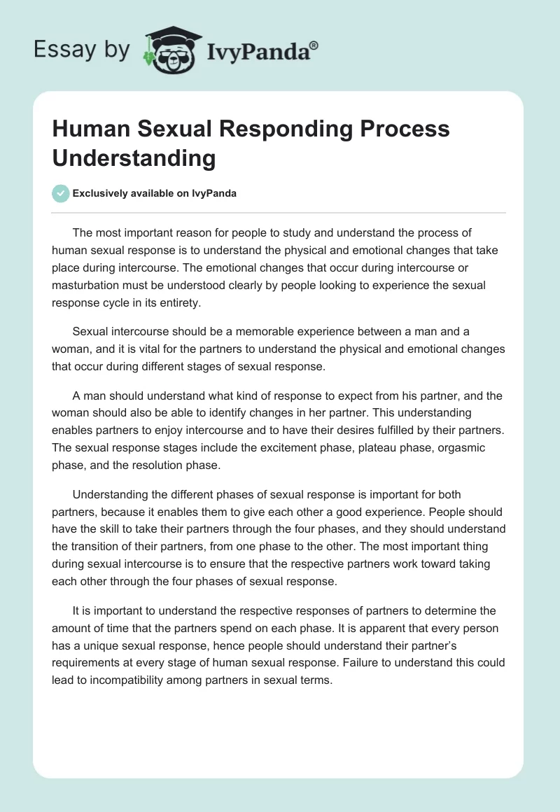 Human Sexual Responding Process Understanding. Page 1