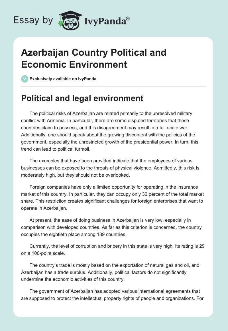Azerbaijan Country Political and Economic Environment. Page 1
