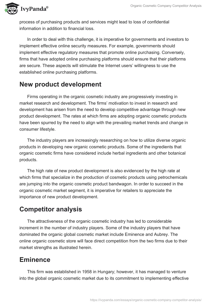 Organic Cosmetic Company Competitor Analysis. Page 5