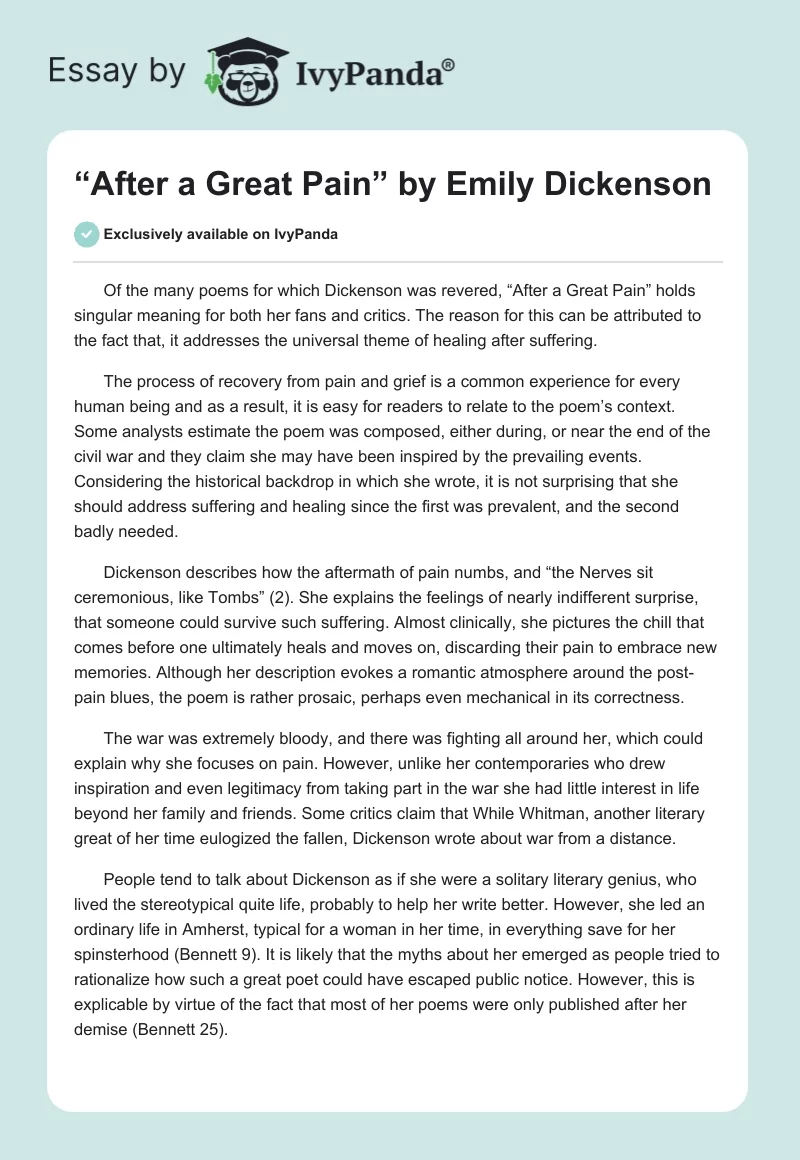 “After a Great Pain” by Emily Dickenson. Page 1