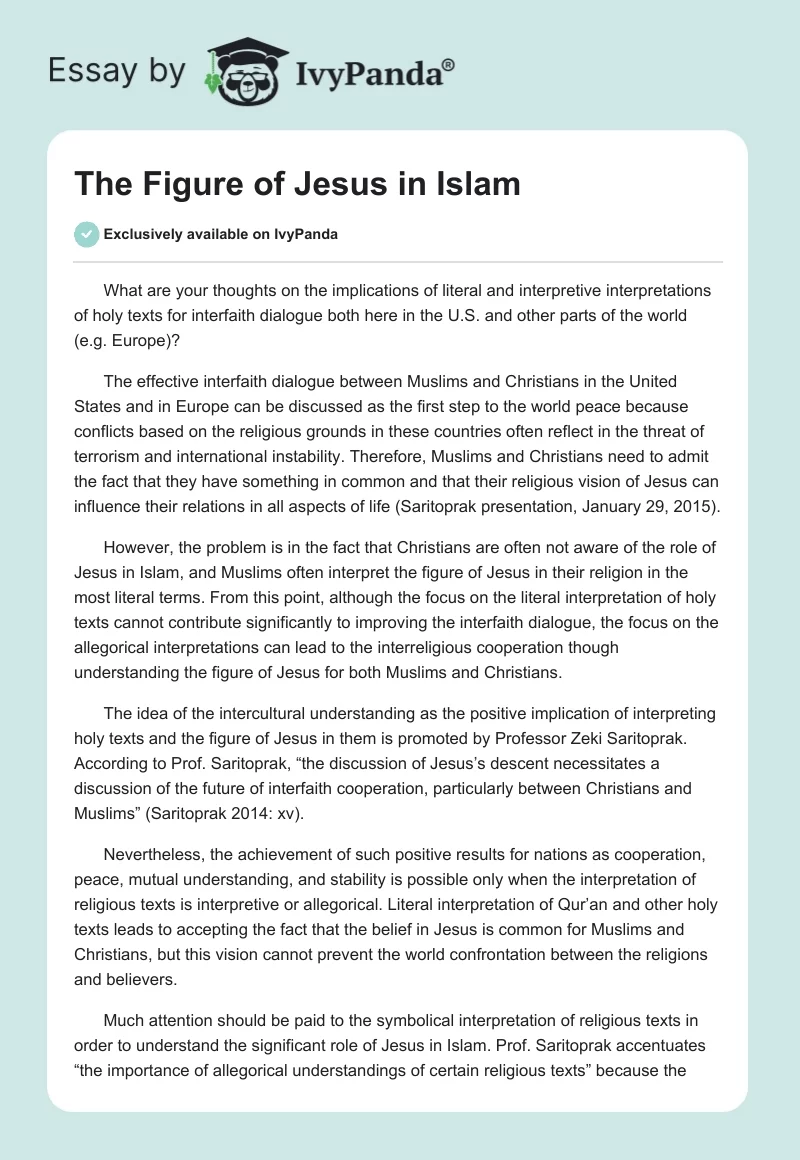 The Figure of Jesus in Islam. Page 1