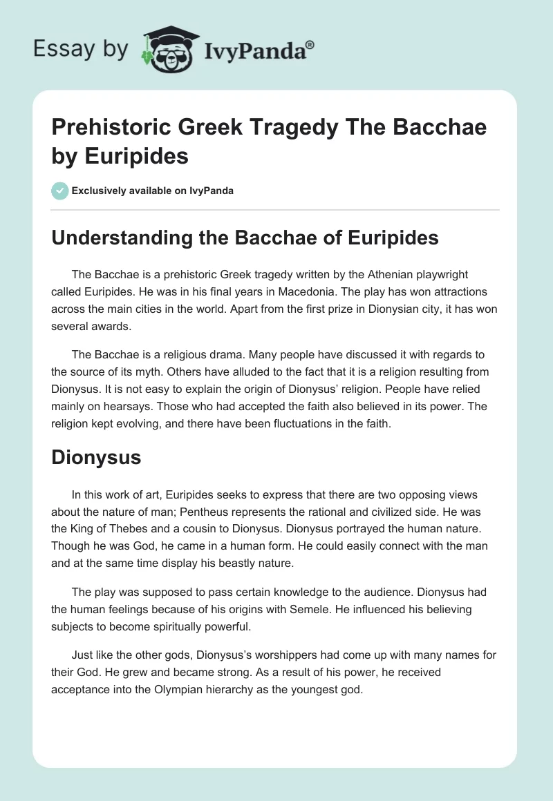 Prehistoric Greek Tragedy "The Bacchae" by Euripides. Page 1