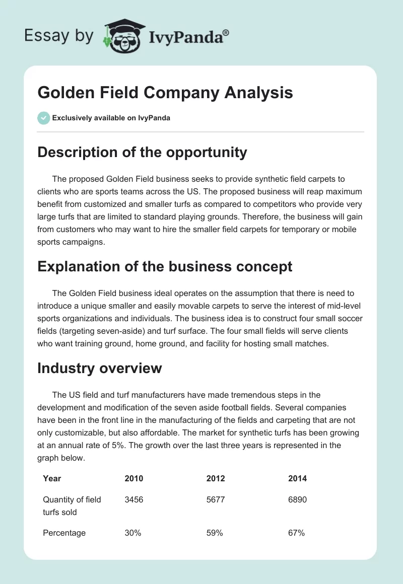 Golden Field Company Analysis. Page 1