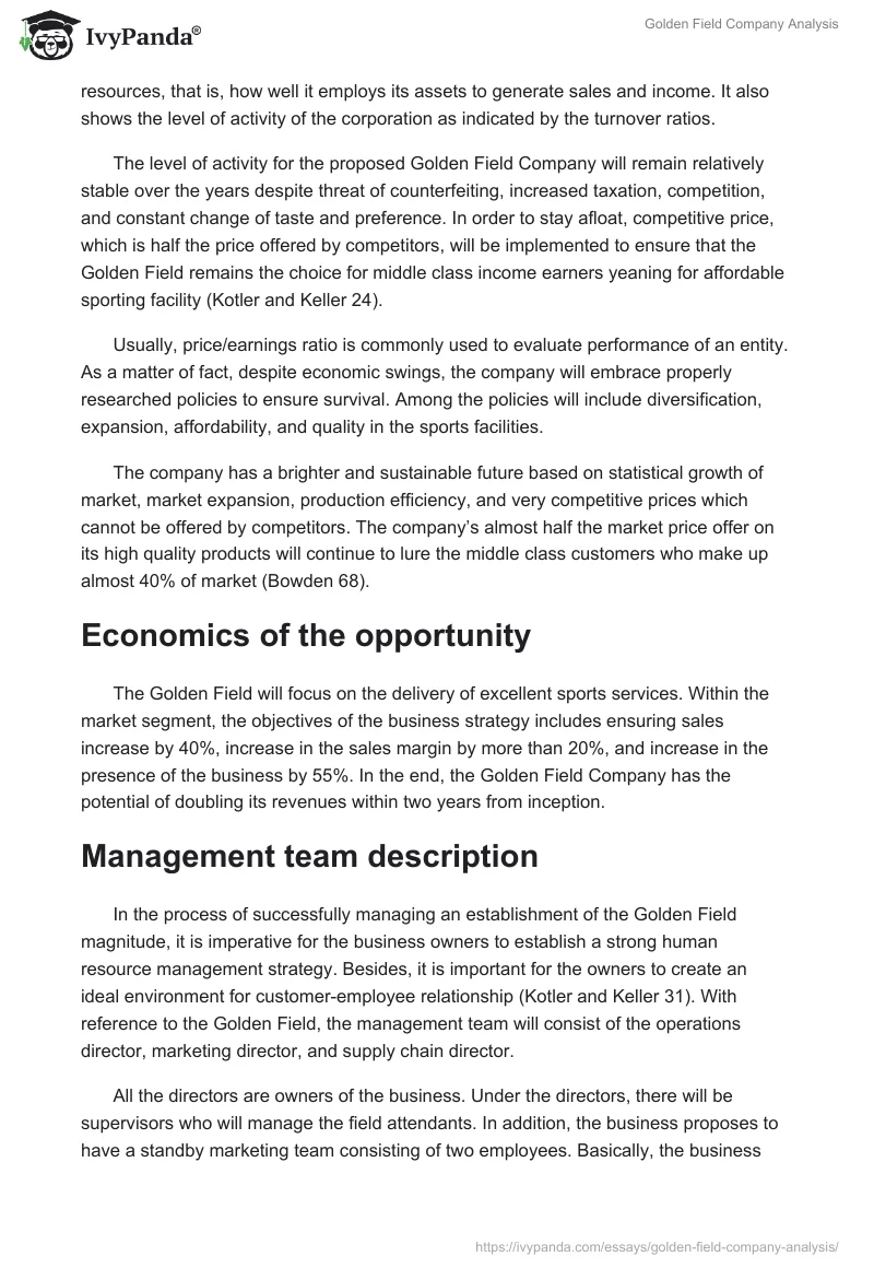 Golden Field Company Analysis. Page 3
