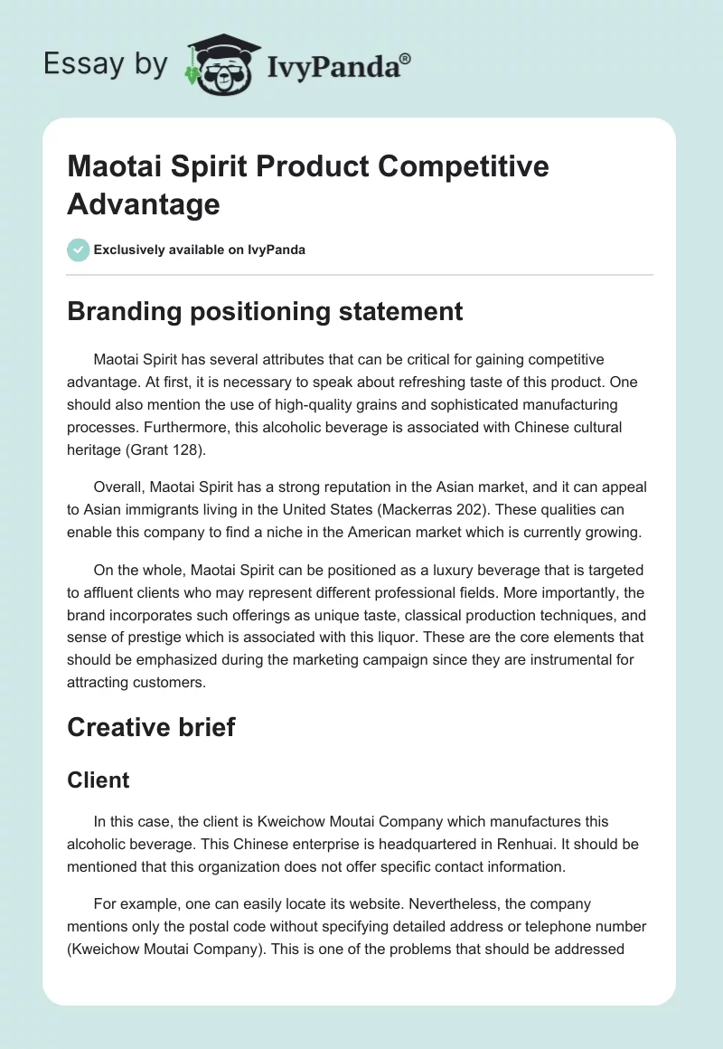Maotai Spirit Product Competitive Advantage. Page 1